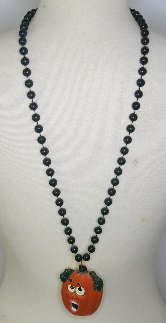 Vintage *NWT* Beistle Halloween Necklace Wacky Jack O Lantern Beads Pumpkin